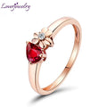 LOVERJEWELRY Любящи пръстени Чисто 18-каратово розово злато Рубин Сватбен пръстен Класически дизайн Диамантени бижута Пръстени за жени Коледни подаръци