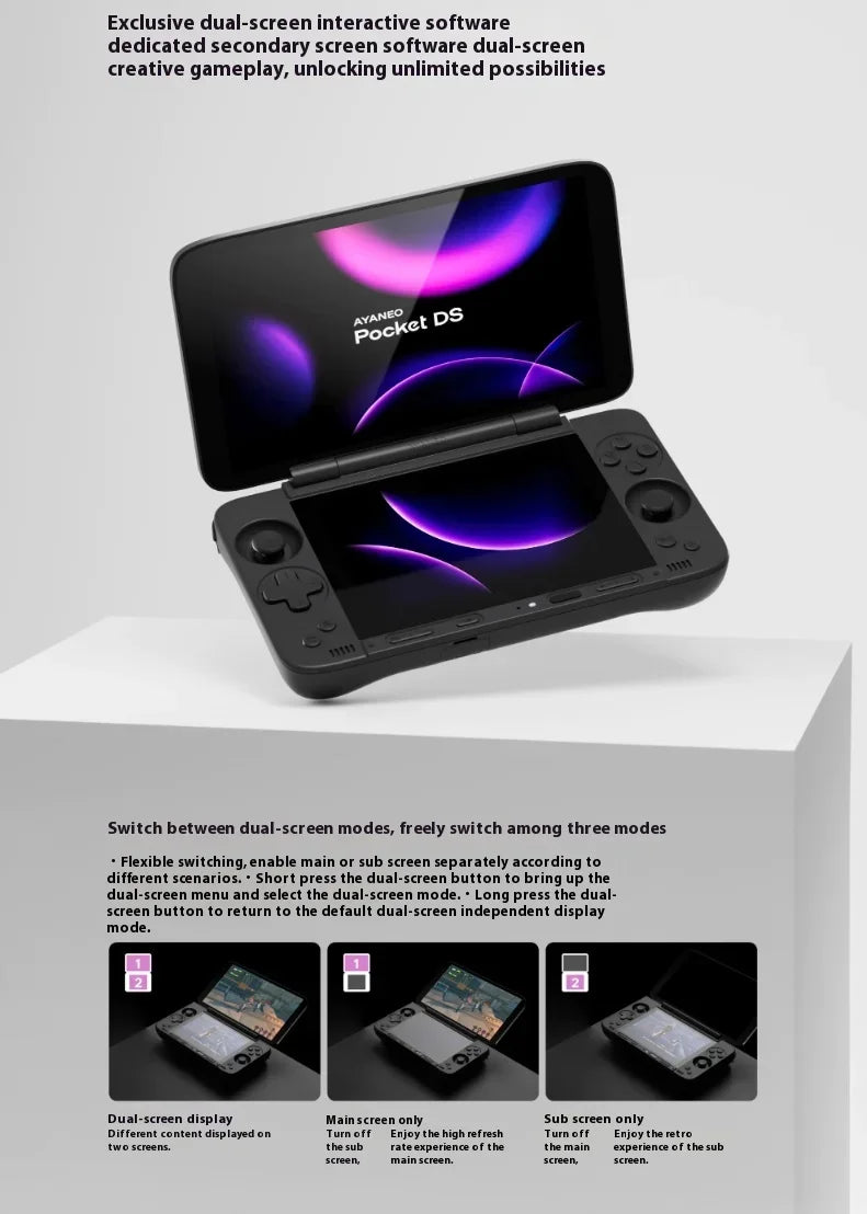Pocket DS-Spielekonsole, 7 Zoll, 1080P, 165 Hz, OLED-Bildschirm, 8000 mAh, tragbare Android-Handheld-Konsole, Flip-Spielmaschine mit zwei Bildschirmen