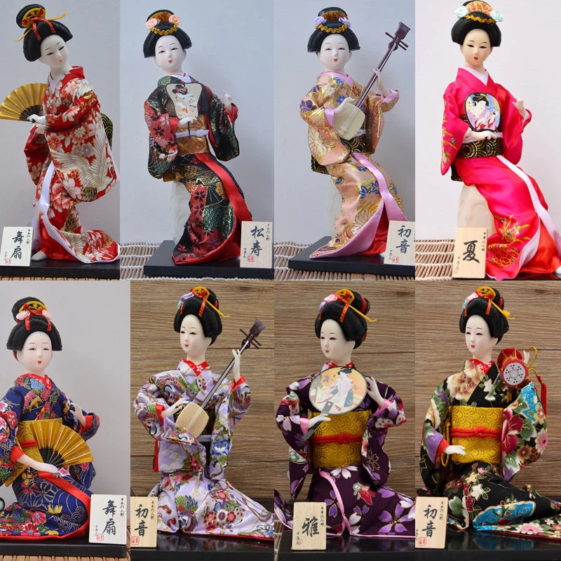 12inch Japanese Geisha Doll Statuette Sitting Figurine Japanese Kimono Kokeshi Kabuki Geisha Handicraft Ornament Birthday Gift