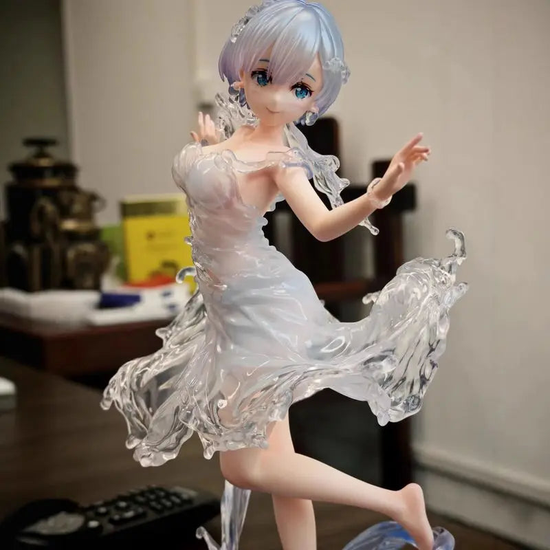 New 24cm Re:Zero Starting Life In Another World Rem Water Dress Dual Face Replacement Standing Pose Anime Figure Model Toy