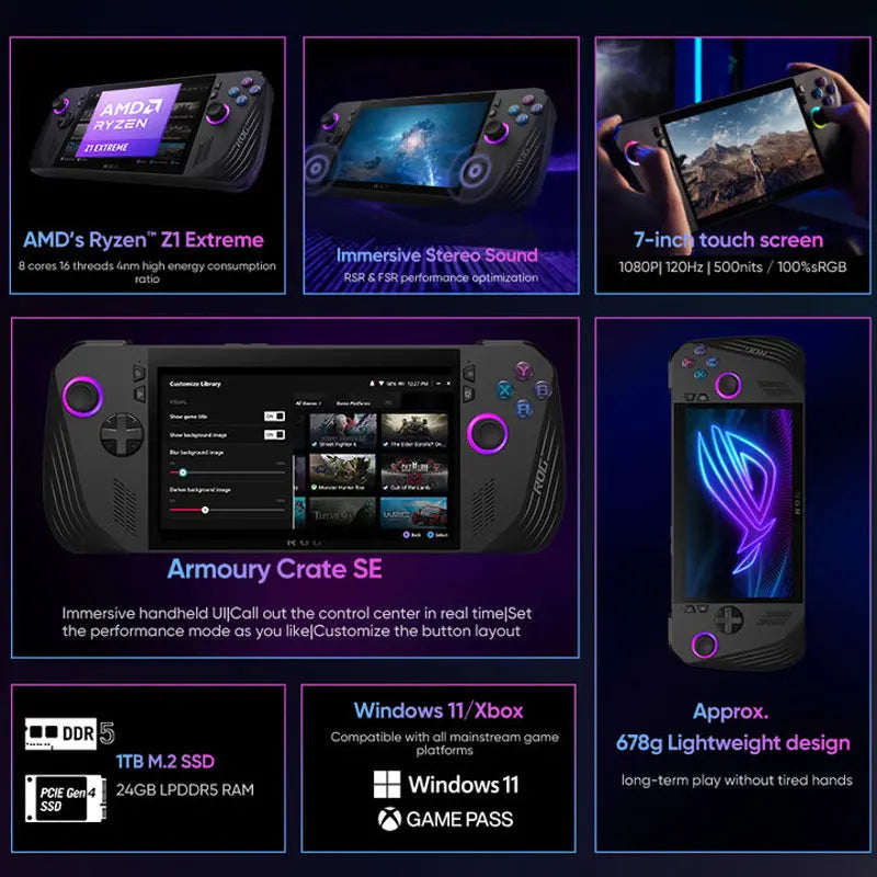 ASUS ROG Ally X 7" FHD IPS 120Hz Gaming Handheld AMD Ryzen Z1 Extreme Processor Dolby Atmos Home Game Console