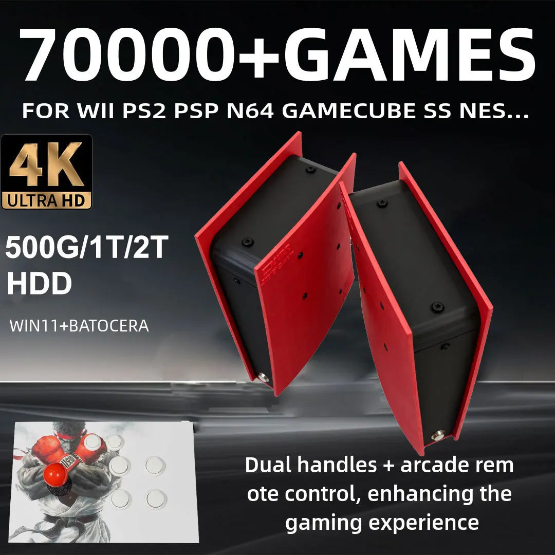 Game Console X2 70000+Classic Games 1T HDD Windows and Batocera 4K HD Output For WII PSP PS2 XBOX SATURN Wireless Controller
