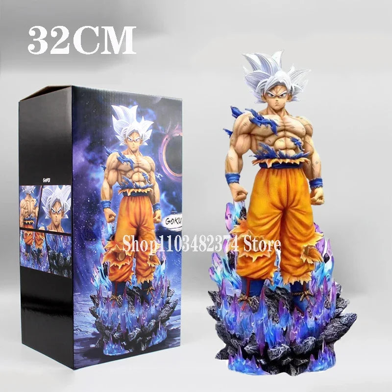 32 cm Anime Dragon Ball Super Figur Weißer Gott Modell Son Goku Ultra Instinct Actionfigur GK Statue PVC Schreibtischdekoration Spielzeug Geschenk