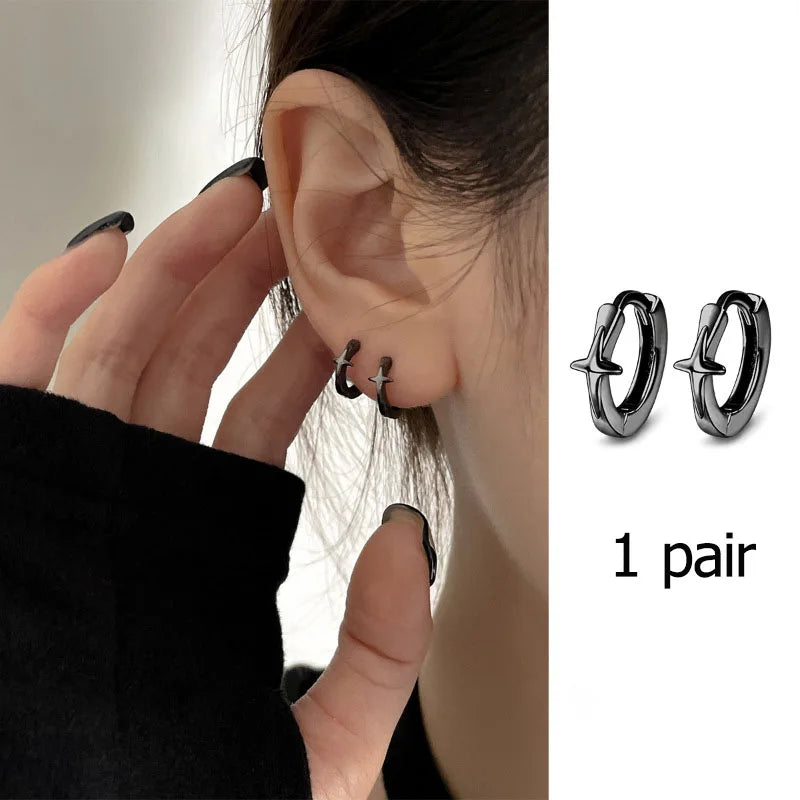 VENTFILLE 925 Sterling Silver Chunky Hoop Earrings for Women Geometric Circle Punk Ear Jewelry Party Gifts 2023 New Dropshipping
