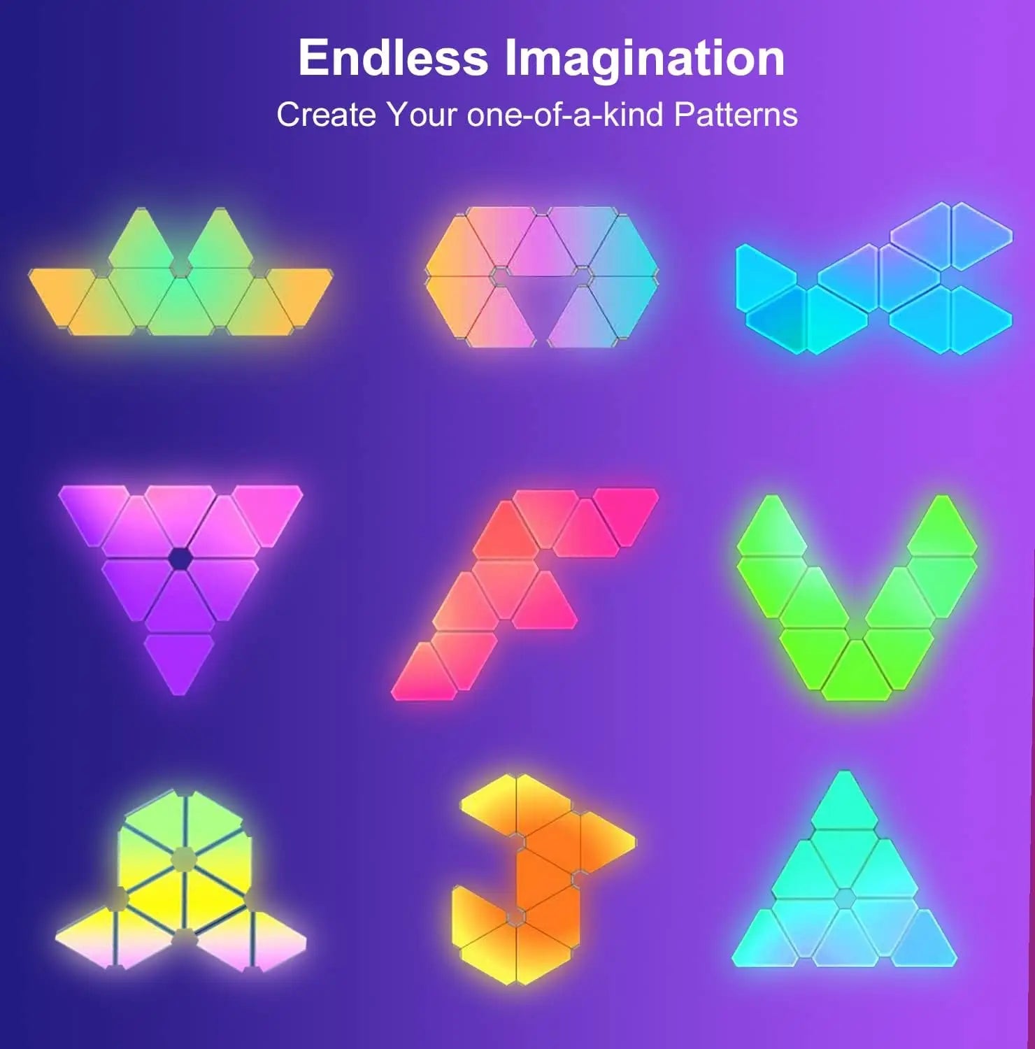 RGB Triangle LED Light Panels, DIY Triangle LED Wall Lights , APP and Remote Controlled, Music Sync for Gaming Room Bedroom