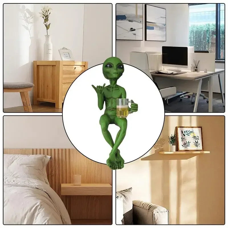Alien-Statue, Bier trinkende Alien-Skulptur, Kunstharz, Neuheit, Sammlerstücke, lustige Schreibtisch-Dekoration für Erwachsene, Schreibtisch, Schlafzimmer, Garten