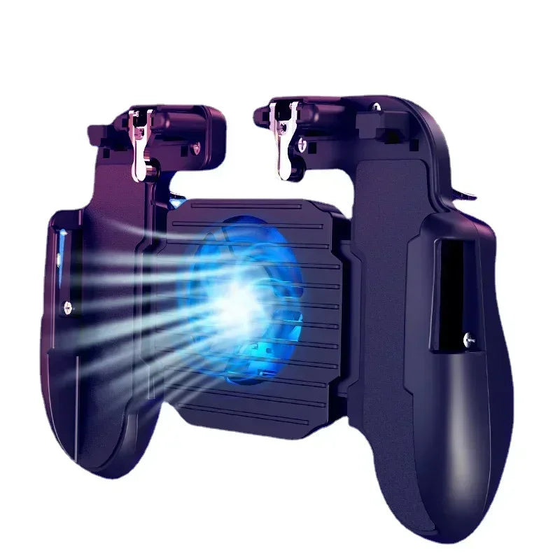 H5 Mobile Phone 4 Fingers Gamepad Controller with Cooling Fan Radiator L1R1 Trigger Joystick for iPhone Android PUBG Game Handle