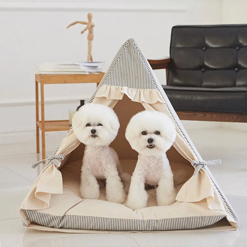 Foldable Portable Teepee Cat Bed With Cushion Luxury Puppy Excursion Pet Tent House