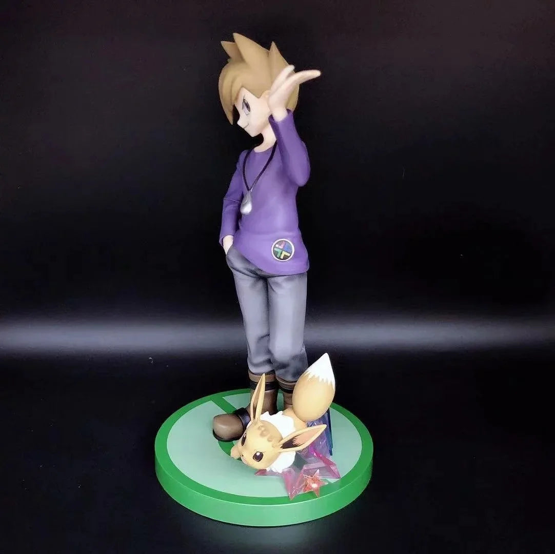 Anime Pokemon Gary Oak Green with Eievui Eevee PVC Action Figure Game Statue Collectible Model Kids Toys Doll Gifts 21cm