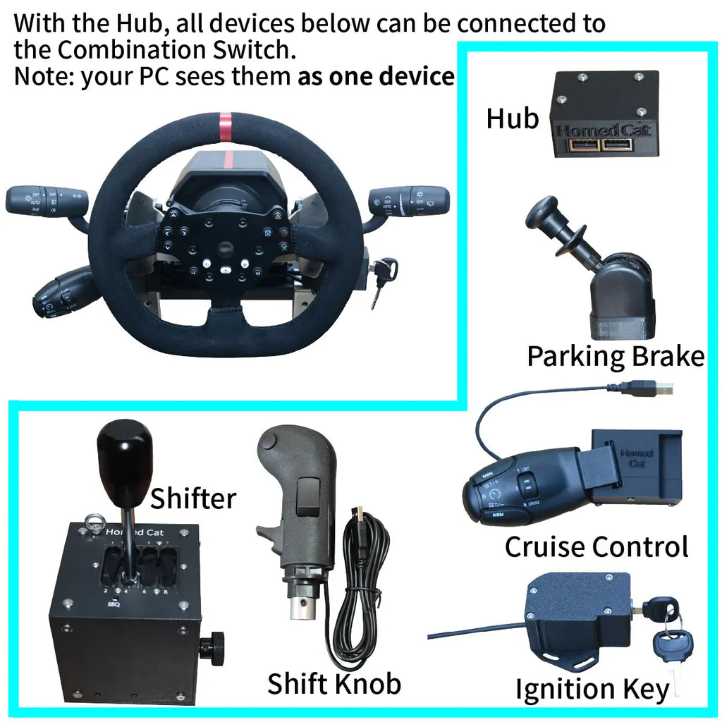 For PXN V10 V99 Racing Simulator Steering Wheel Euro/American Truck Turn Signal Wiper Automatic Rebound Cruise Ignition Switch