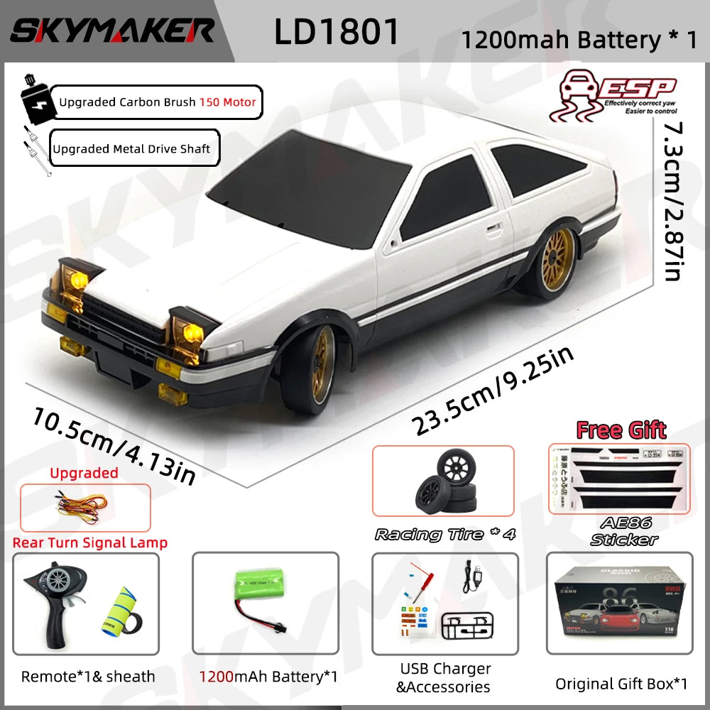 Skymaker AE86 Модел LD1801 RX-7 FC LD1802 1:18 RC Дрифт Количка 1/18 2.4G Дистанционно Управление ESP Жироскоп LED Мини RC Състезателни Колички Играчки