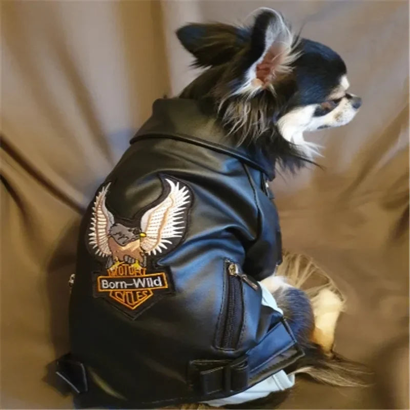 Glorious Eagle Pattern Dog Coat PU Leather Jacket Soft Waterproof Outdoor Puppy Outerwear Fashion Clothes For Small Pet(XXS-XXL)
