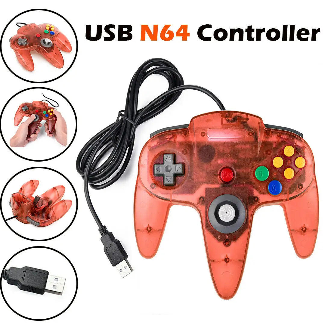 [USB Version] USB Controller for Classic N64 Games,Wired Gamepad Joystick for Windows PC Mac Linux Raspberry Pi 4 3
