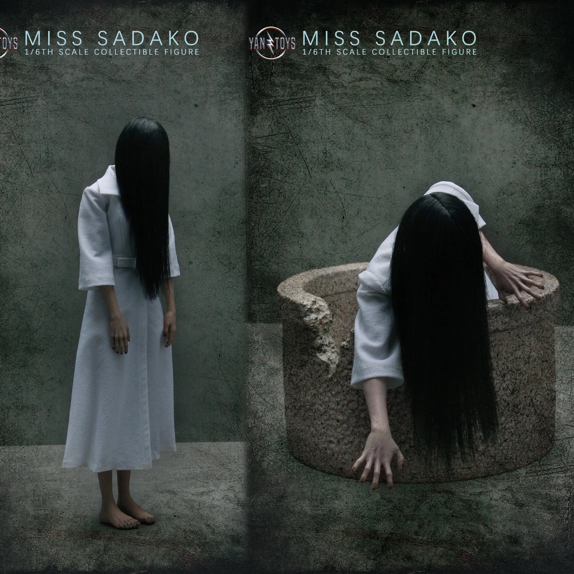 YANTOYS JR08 1/6Scale Long Haired Female Ghost Miss Sadako White Dress Cosplay Scene Full Set 12'' Action Figure Model Dolls Toy