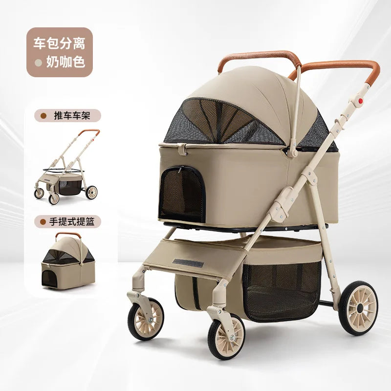 3-in-1 Pet Stroller for Cats & Dogs Detachable Carrier  Storage Basket One-Hand Fold & 4-Wheel Brakes  cat carrier dog carrier