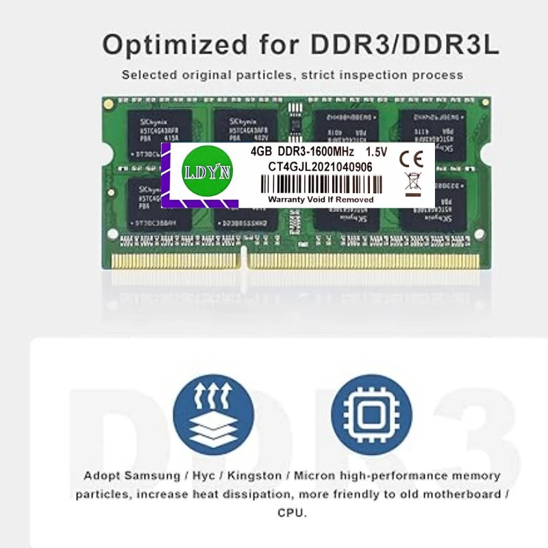 DDR3 DDR3L 4GB 8GB 16GB Laptop Ram 1066mhz 1333mhz 1600Mhz 1866Mhz PC3 10600S 12800S DDR3L 204Pin 1.35V SODIMM Memory for Laptop