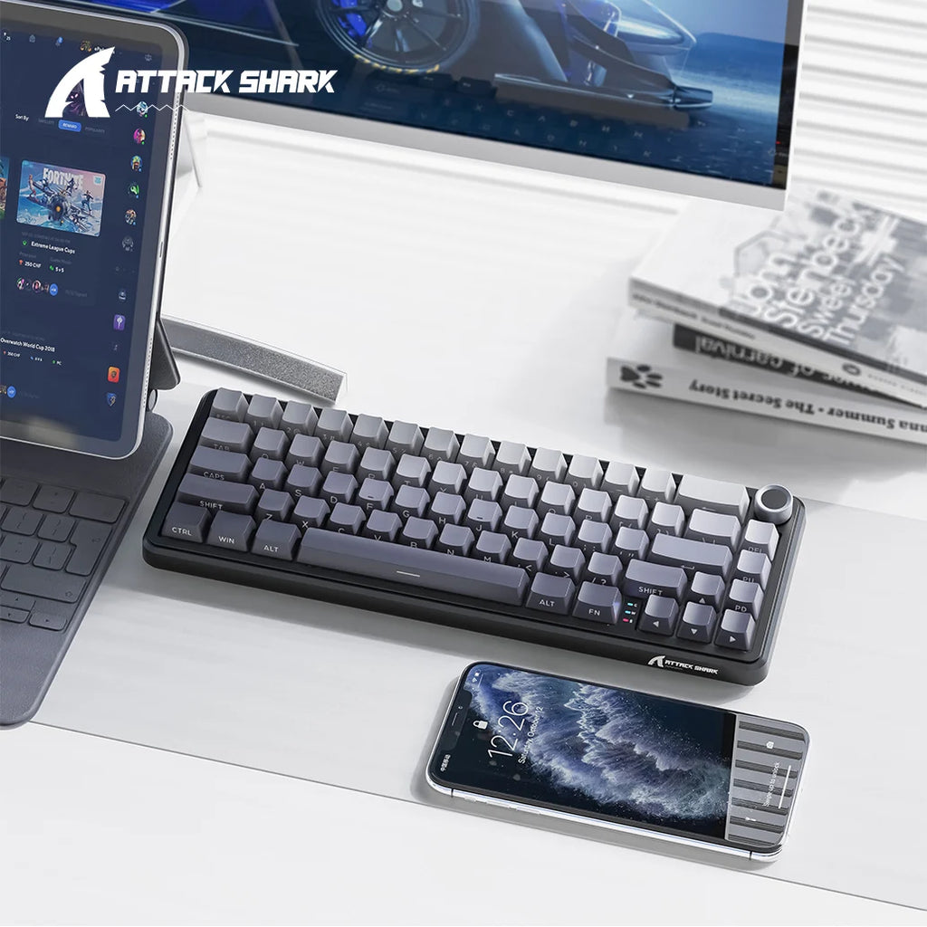 Attack Shark X66 Wireless Mechanical Keyboard,RGB Lighting,Hot-swappable,Metal Knobs,Suitable for FPS. games,Win&Mac
