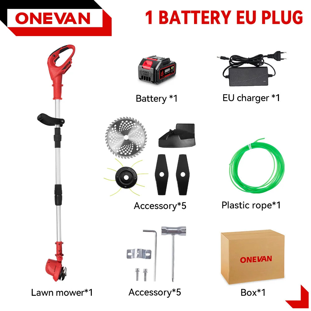 ONEVAN Cordless Brushless Electric Lawn Mower 10" Grass Trimmer Foldable Adjustable Garden Cutter Tool For Makita Battery Pin