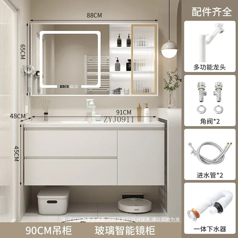 **Nordic Bathroom Vanity Cabinet With Ceramic Sink Combination Set Modern Floor Cabinet Washstand Stone Slab One Basin Hand Wash