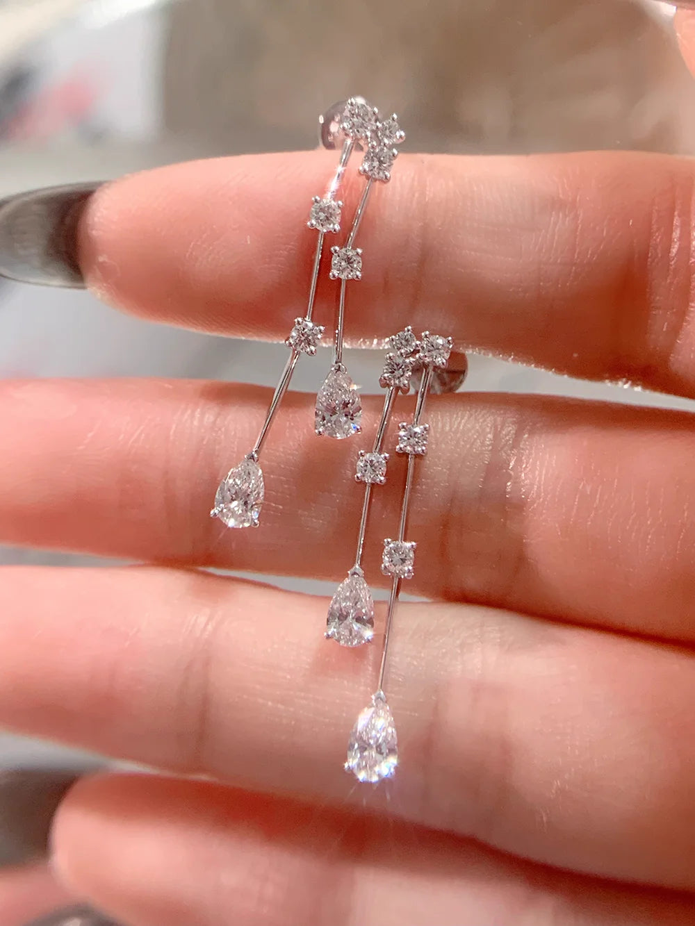 Custom Real Platinum PT950 Stud Earrings Women Engagement Anniversary Wedding Water Drop Moissanite Diamond Drop Earrings