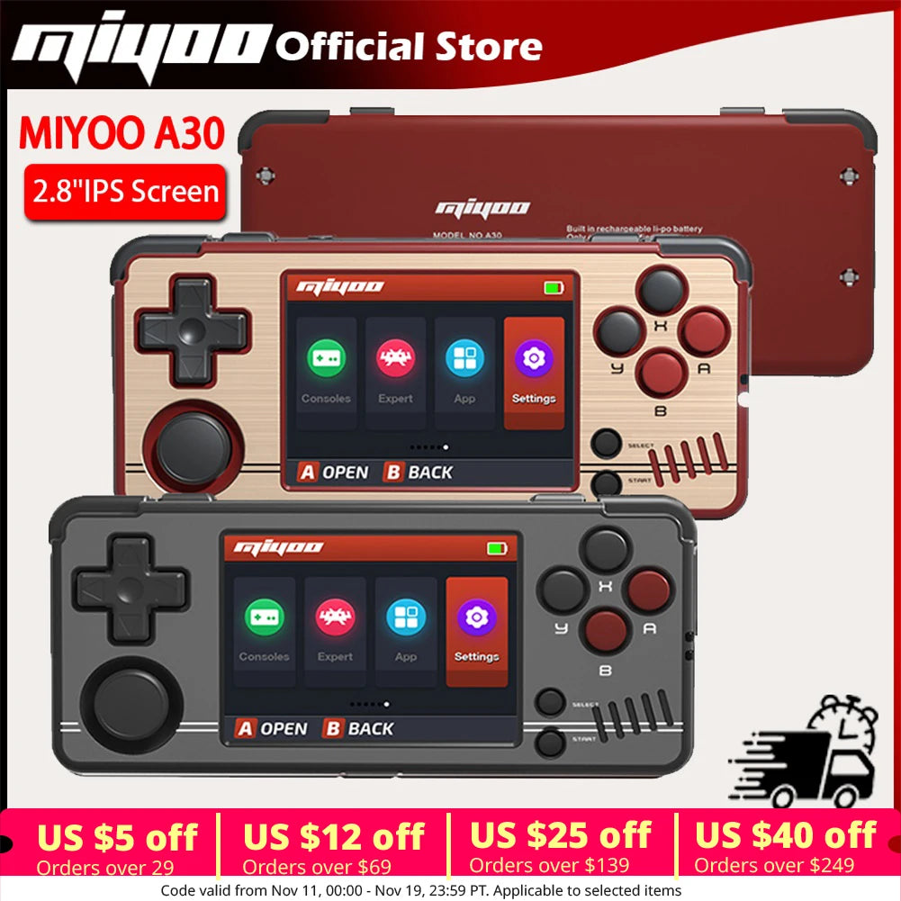 MIYOO Mimi A30 Portable Retro Handheld Game 2.8'' IPS Screen Wifi Open Source Linux System Supports Multiple Emulators Kids Gift