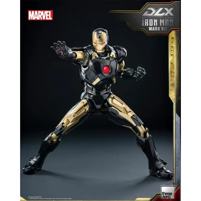 Original Threezero Marvel DLX Iron Man Mark 7 Black Gold Anime Figure Toy Collection Model