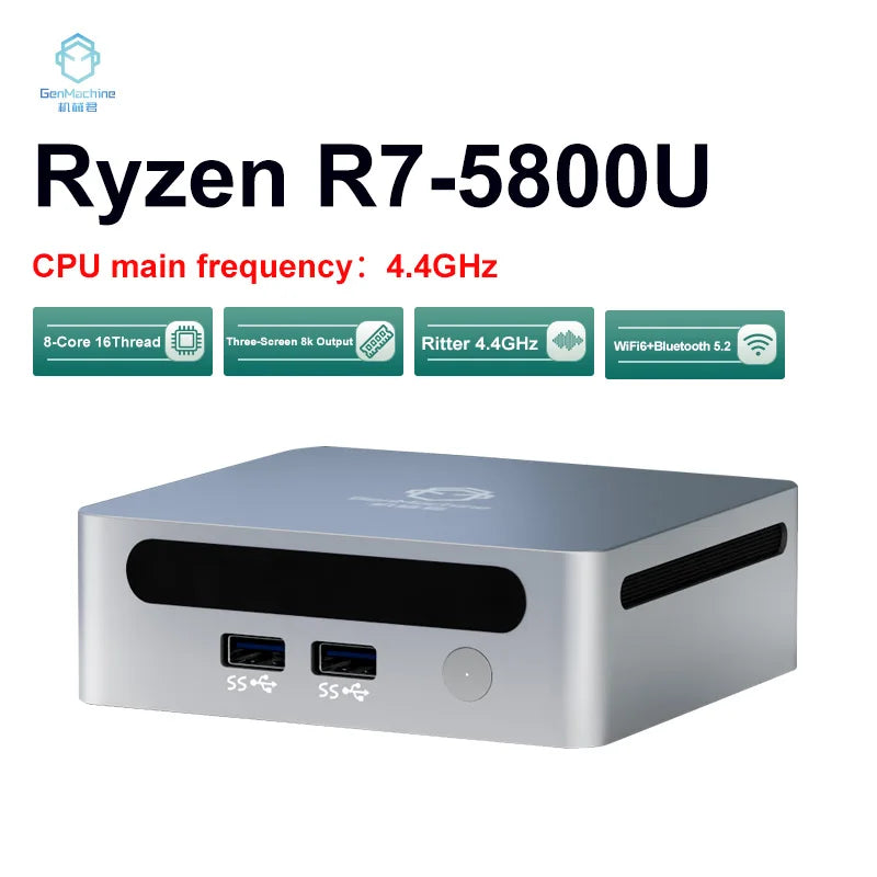 GenMachine AMD Ryzen 7 5800U Windows 11 Ryzen MINI PC DDR4 16/32GB 256/512GB SSD WIFI6 RTL8852, BT5.2 Diy Gaming Computer