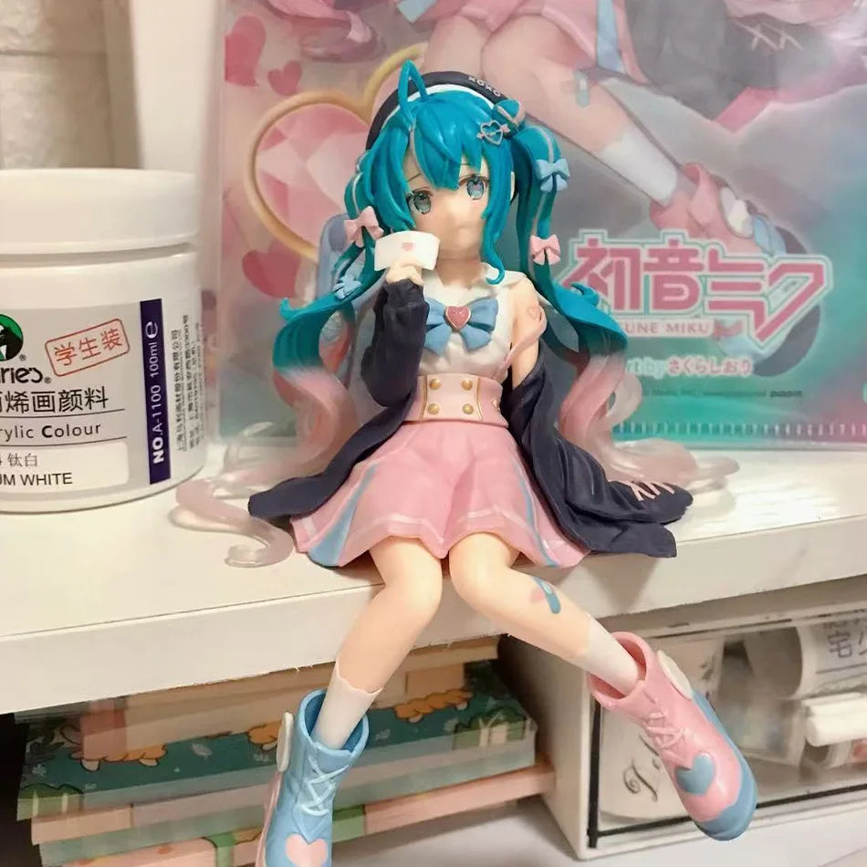 Hatsune Miku Q Version Pink Butterfly Flower Fairy Figure 14cm Blue Long Hair Anime Collectible Model Desktop Ornament Gift