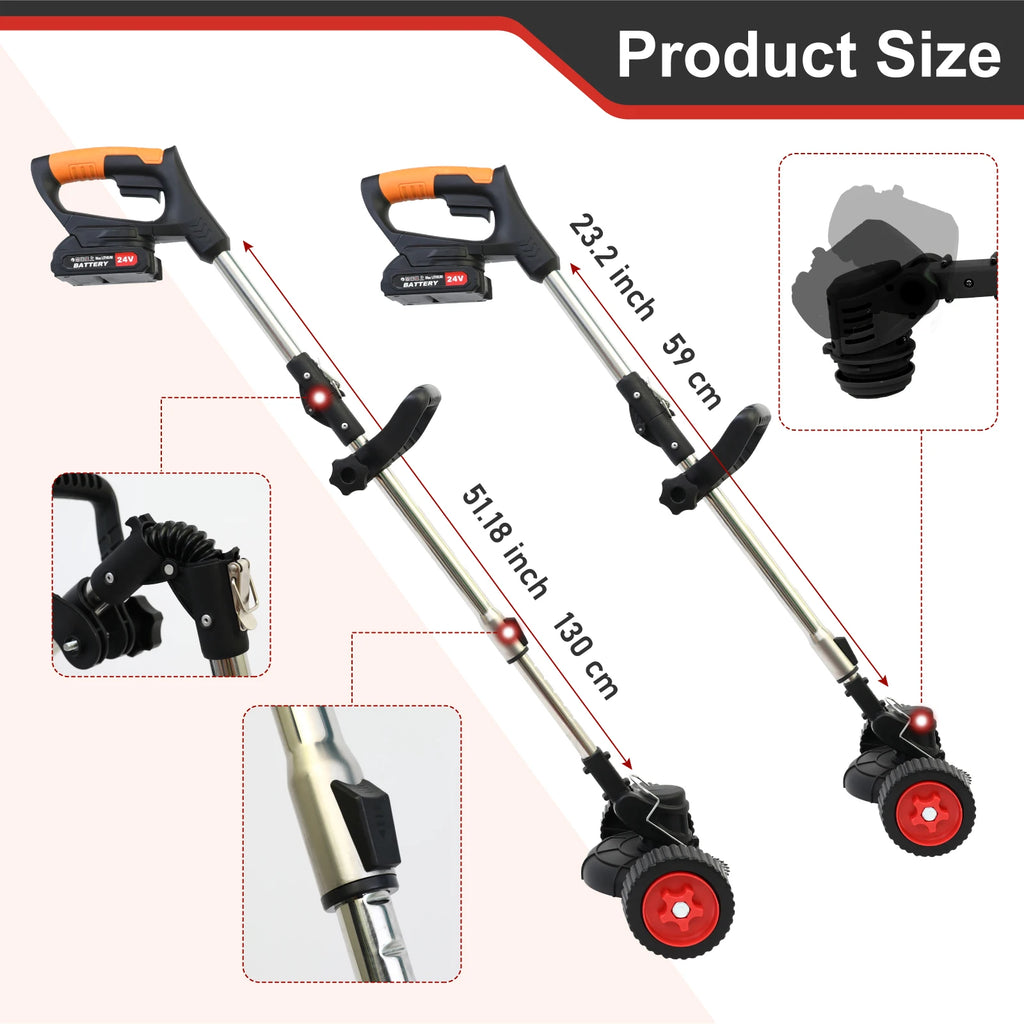 Electric Weed Wacker Cordless Lawn Mower Foldable Grass Trimmer Lightweight With Two Battery 2000mah 21V for Garden Yard Lawn
