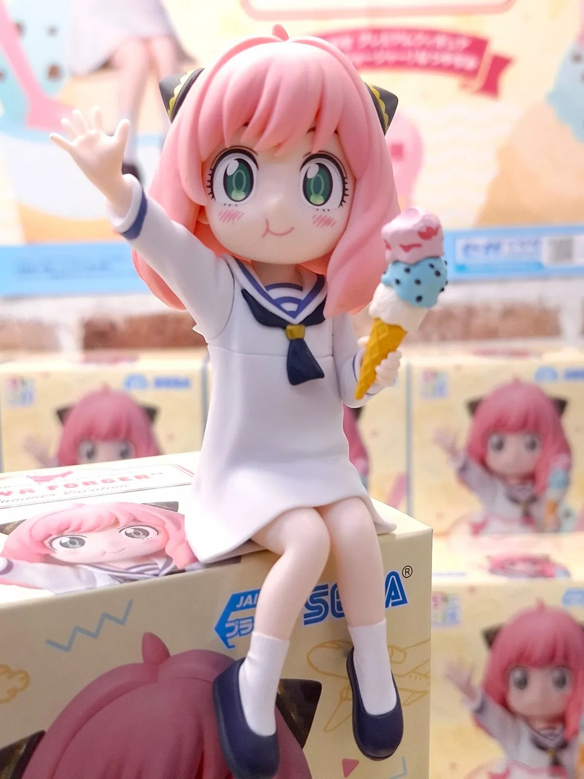12CM Anime Spy × Family Anya Forger Figure Noodle Stopper Figure Summer Vacation Sailor Clothing Dress Up Model Toy Doll Acition