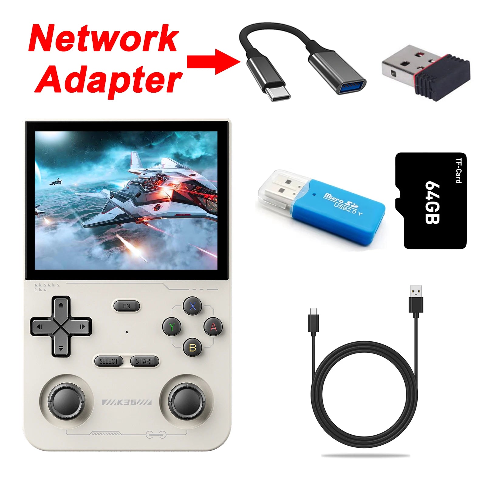 GAMINJA K36 Handheld Game Console 3.5Inch IPS 640x480 Screen Built in 64GB Card Support Two Game Consolesto Play Together Online