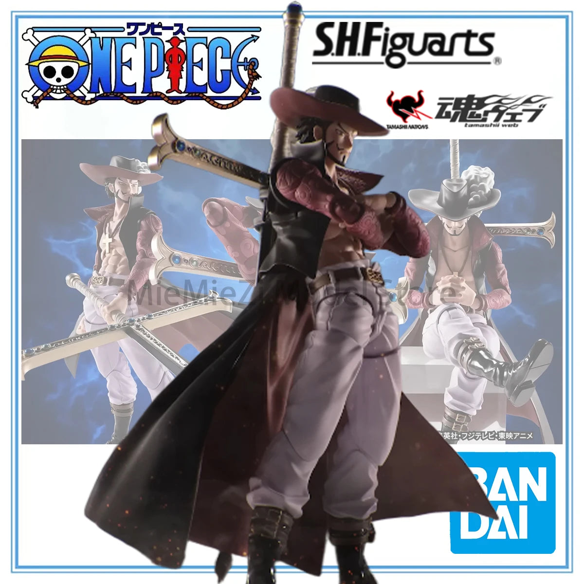 Original Genuine Bandai Action/Dolls S.H.Figuarts One Piece Dracule Mihawk Anime Figure Action Model Decoration Handsome Gift