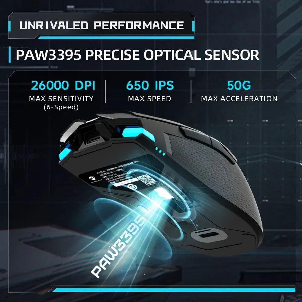 Геймърска мишка Machenike M7 Pro, USB, кабелна, 2.4GHz, безжична, PAW3395, 26000DPI, 650IPS, 7 бутона, 74g RGB, за лаптоп, компютър, геймърска