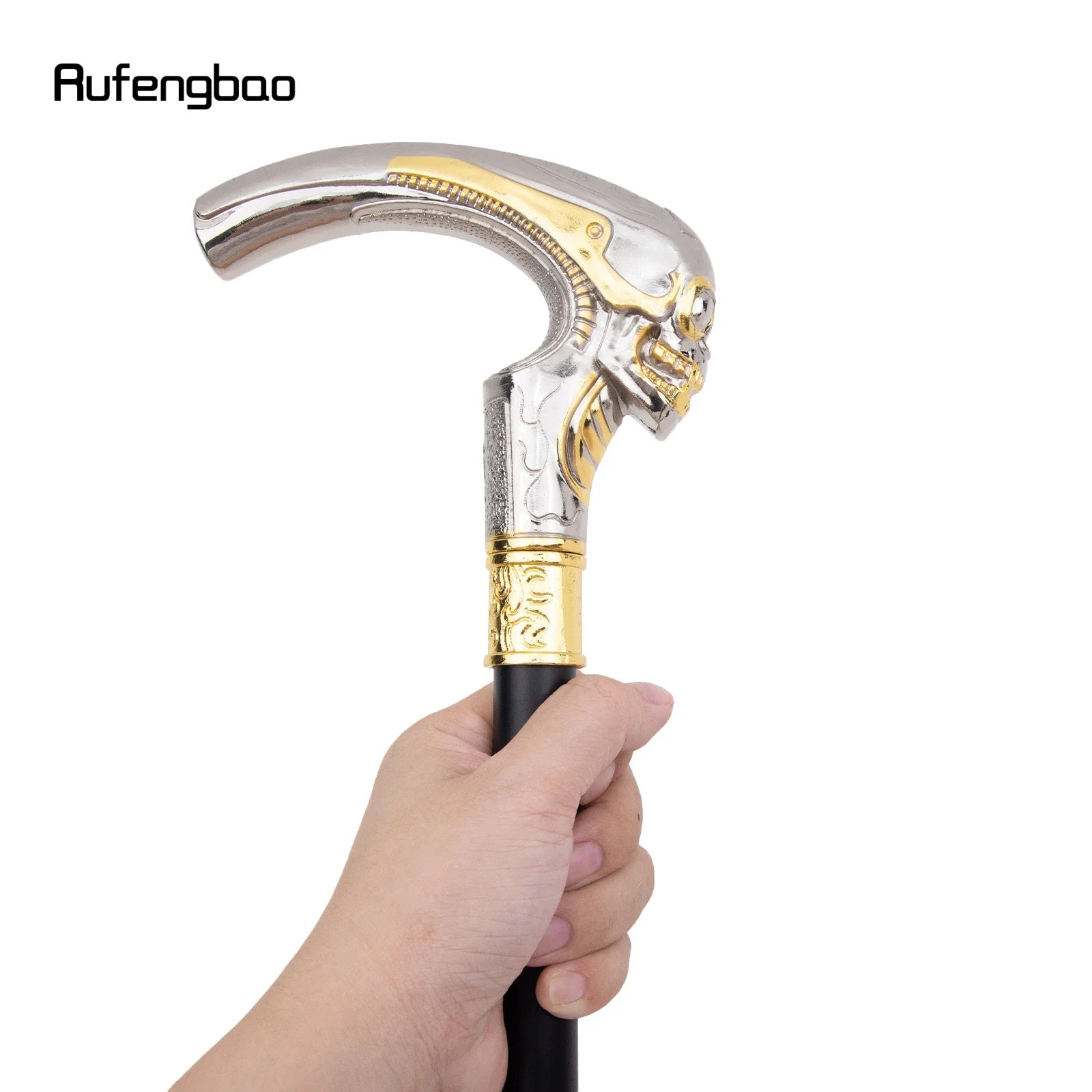 Golden White Long Head Skull Fashion Walking Stick Decorative Cospaly Vintage Party Fashionable Cane Halloween Crosier 92cm