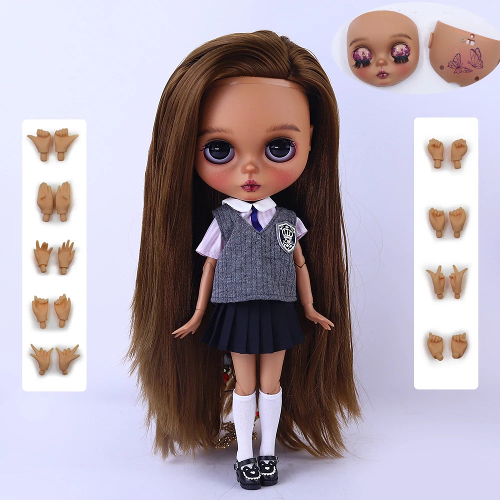 ICY DBS Blythe Doll 1/6 jiont Body 30cm Hand-Painted Set Black Skin Lilac Makeup BJD Toy Fashion Gift