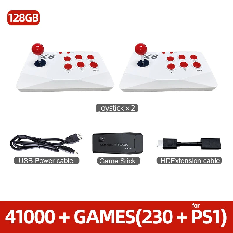 Arcade-Videospielkonsole, 4K-TV-Game-Stick mit doppelten Arcade-Joystick-Spielen für MAME/Sega/PS1/Atari-Spielautomaten, Kindergeschenk