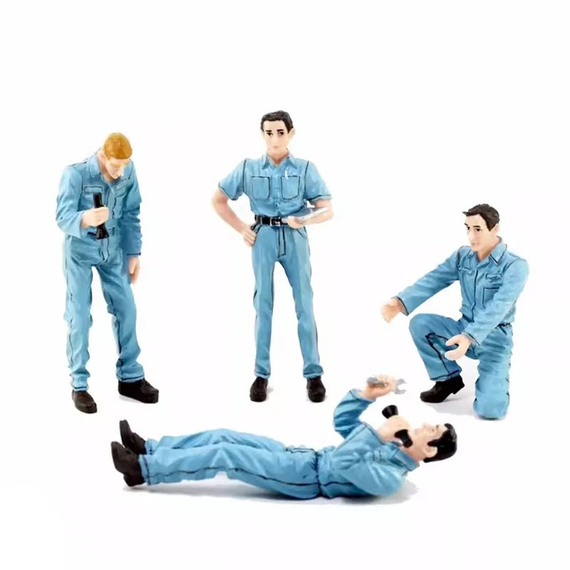 1/18 Scale 4Pcs Resin Repairman Model Vehicle Repair Factory Repair Worker Scene Accessories Action Figure Toy Gift Collection