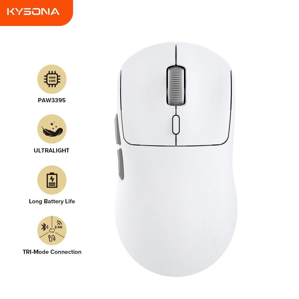 Kysona M600 V2 PAW3395 Weiß Wireless Gaming Esports Maus 55g 26000DPI 6 Tasten Optische PAM3395 Computer Mäuse Für Laptop PC