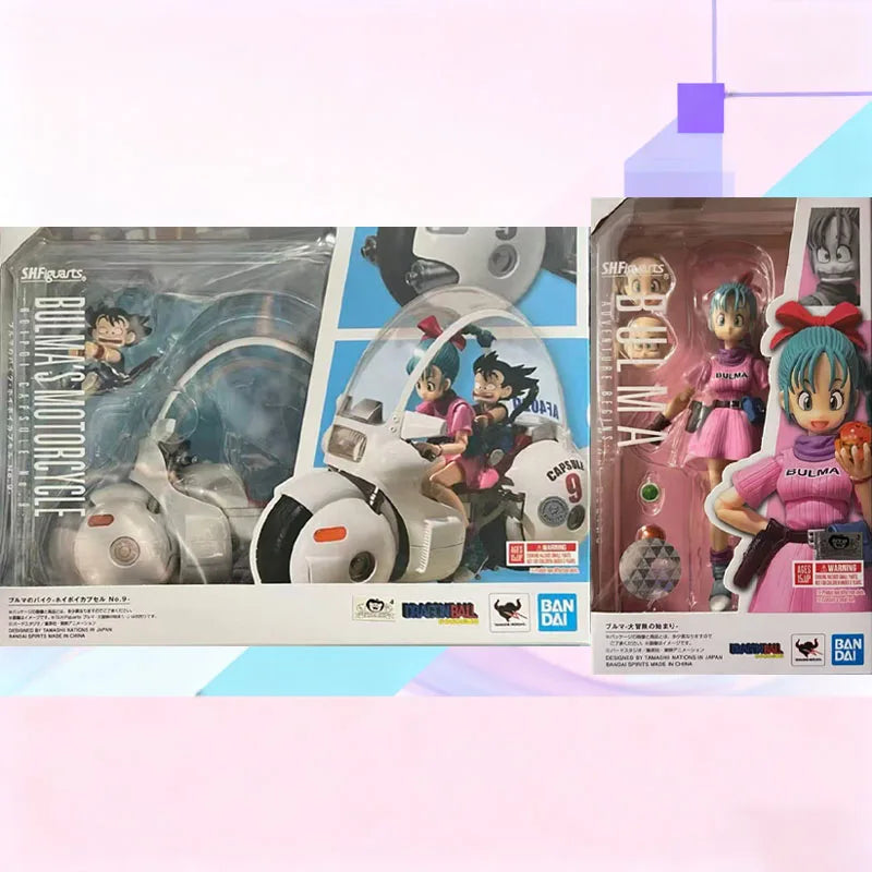 In Stock BANDAI Original S.H.Figuarts DRAGON BALL BULMA  AND MOTORCYCLE SHF Action Figure Model Gift for Kids Foam Box Packaging
