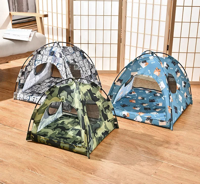 Haustier-Hundezelthaus mit Blumendruck, geschlossenes Katzenzeltbett, zusammenklappbar, tragbar, bequem, für kleine Haustiere