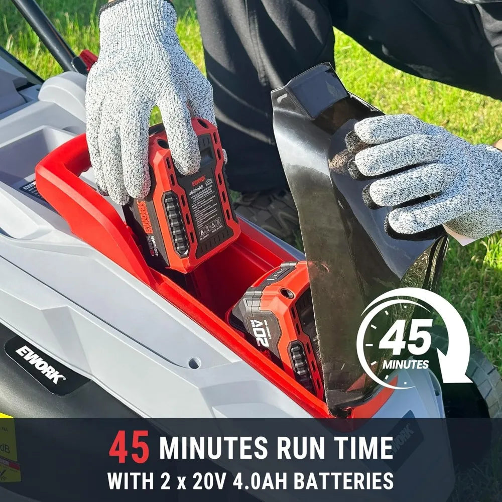 40V 13-Inch Electric Lawn Mower Cordless, Brushless Motor, 5 Height Adjustment with 2 x 20V 4.0Ah Batteries and Charger, Batter