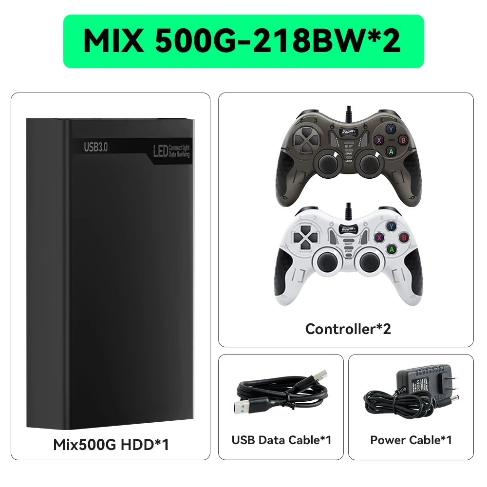 MIX500G Spielfestplatte mit über 38200 Retro-/PC-Spielen, Plug &amp; Play-Spielkonsolen für PS3/PS2/Switch/SNES/XBOX/N64/WII/GBA für Windows