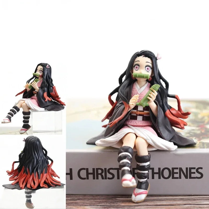 10-15cm Anime Demon Slayer Figur Kamado Tanjirou Nezuko Sitzhaltung Actionfigur PVC Modell Puppensammlung Spielzeug Geschenk Kinder