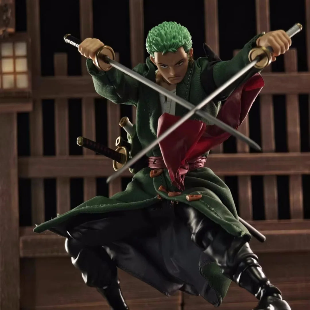 One Piece SHF Anime Handmade Zoro Tailored 4-piece set of clothes Sleeved Cloak Built In Iron Wire Is Suitable for 1/12 Toys