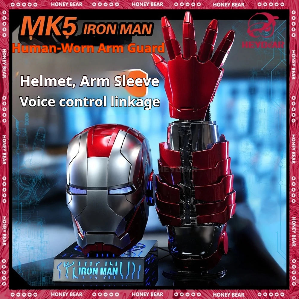Iron Man Mk5 Mecha Arm Helmet 1:1 Mk7 Mk5 Cosplay Electric Multi-Piece Open Closing Voice Control Eyes Model Toy Children Gifts