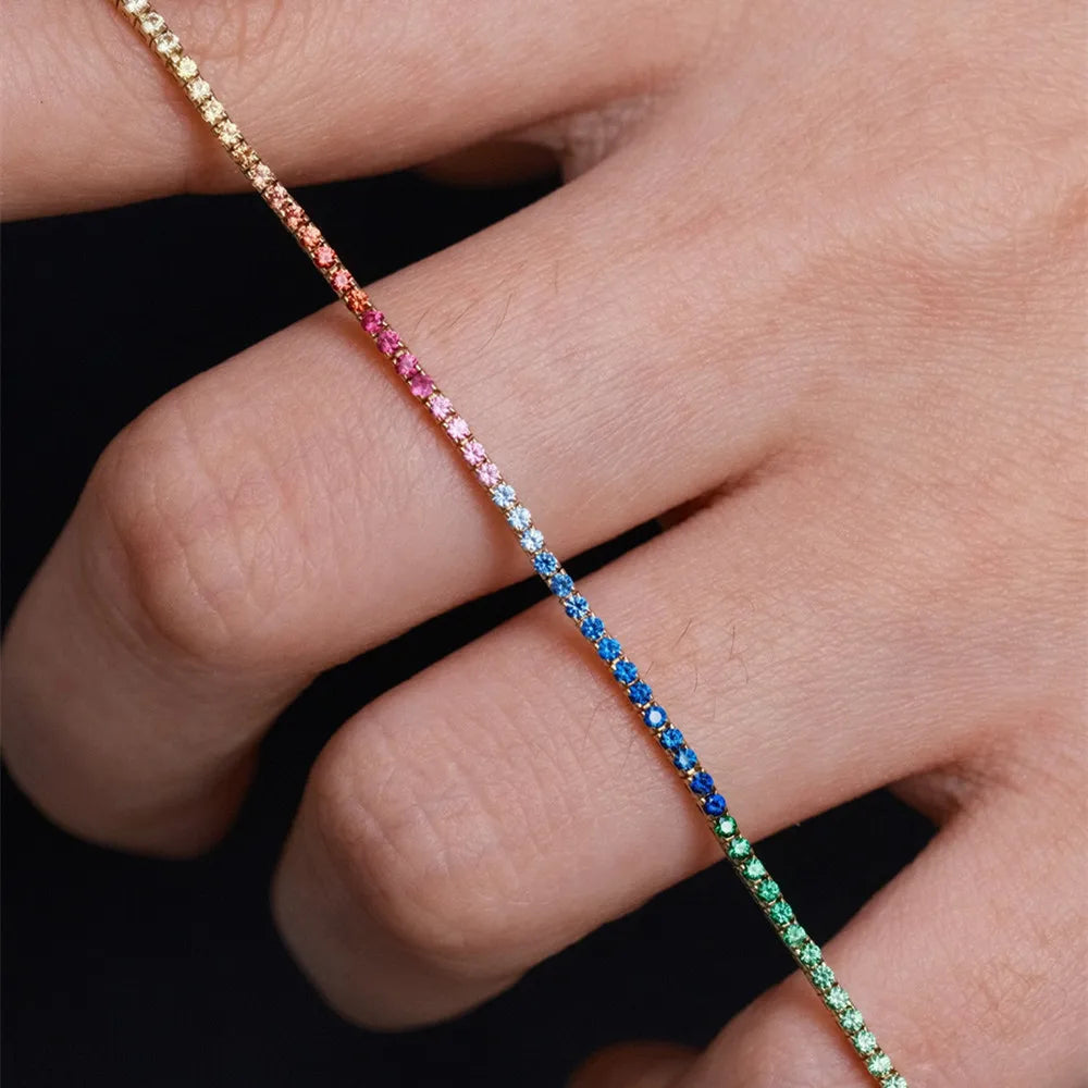 Shelly Real 18K Solid Yellow White Gold AU750 Jewelry Natural Diamonds Gemstone Ruby Colors Rainbow Sapphire Bracelets for Women