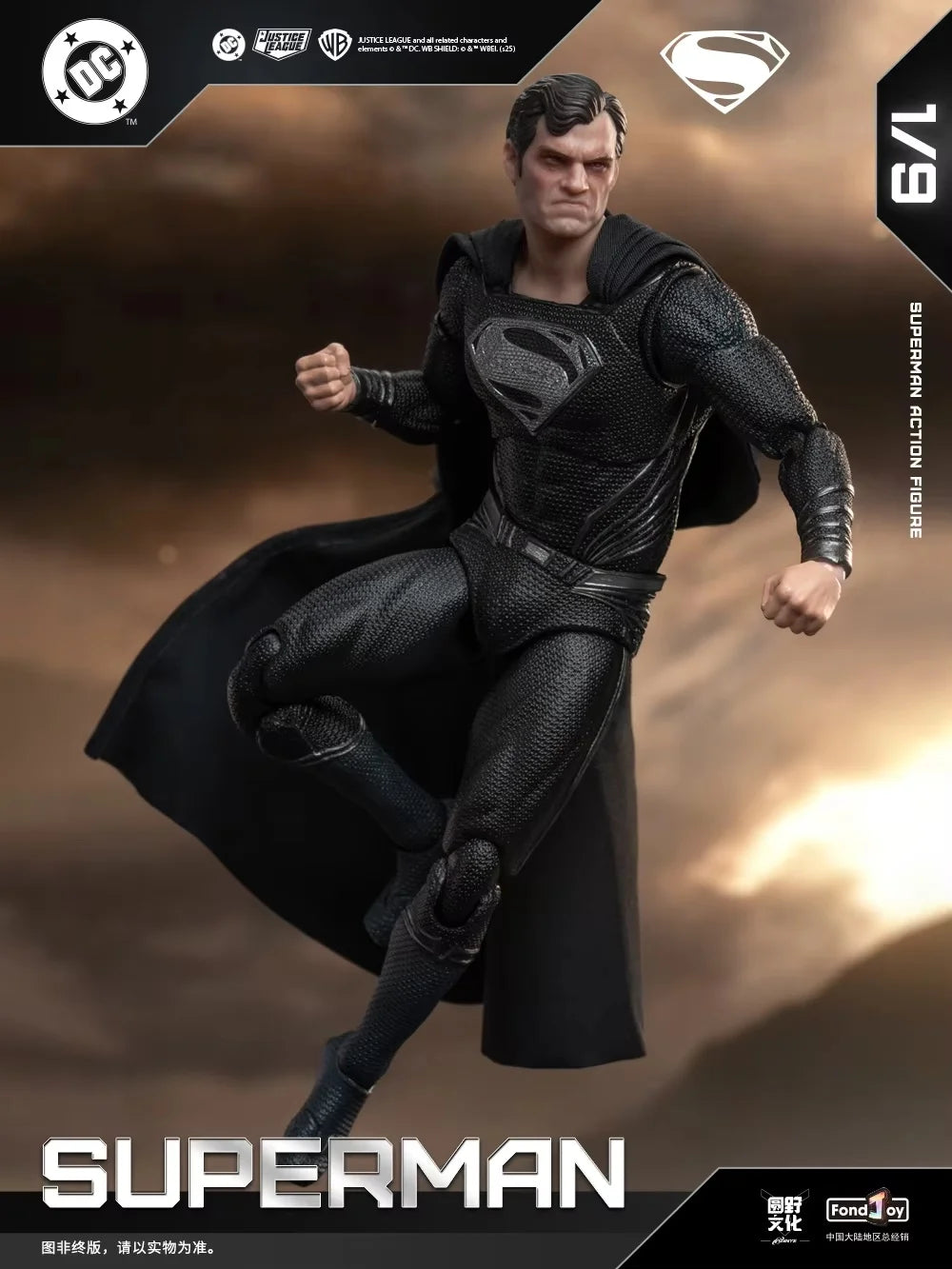 Genuine FondJoy Black Superman 2.0 Action Figure Dc Zack Snyder'S Justice League Figures 1/9 Super Man Pvc Model Doll Toy Kid