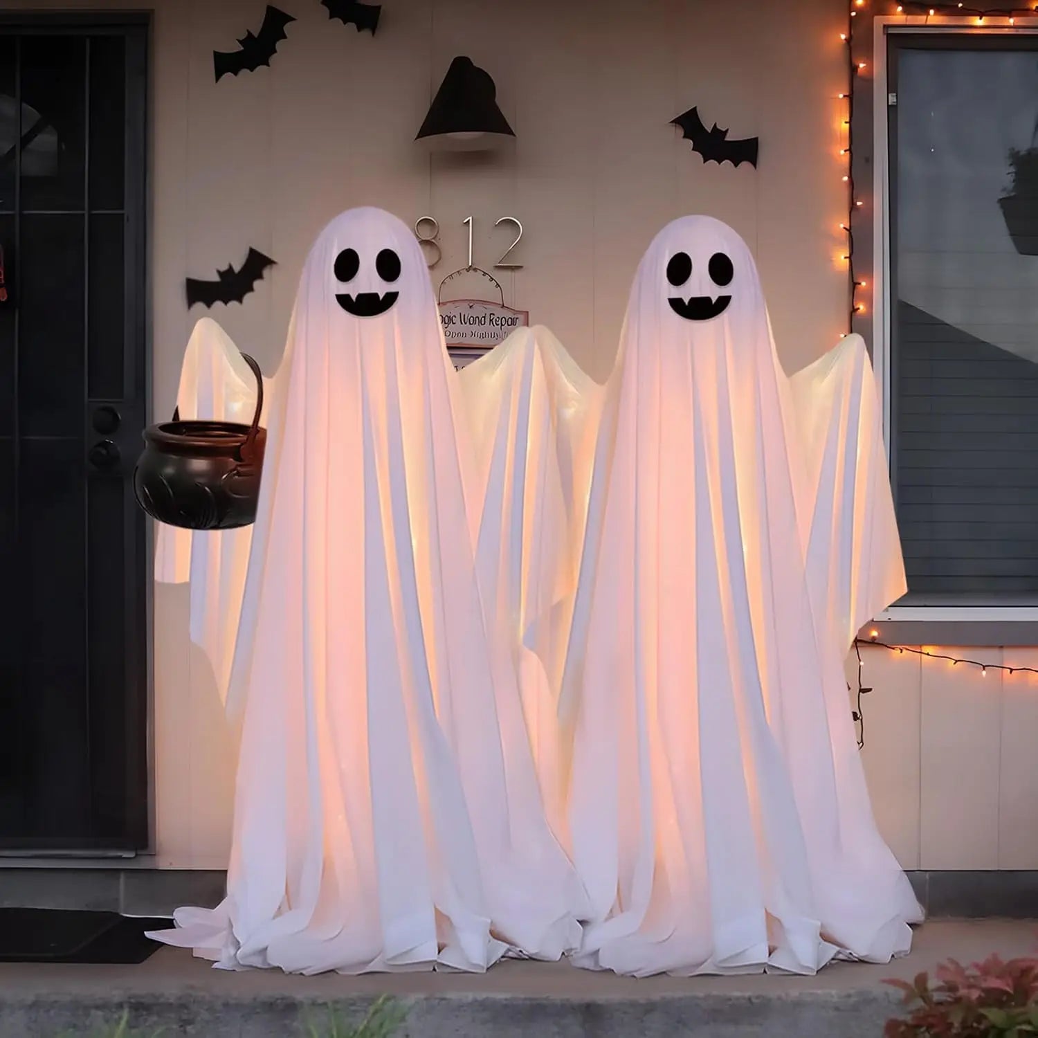 85/165CM Halloween Decorations Outdoor Spooky Light Up Ghosts Scary Standing Ghosts Decor for Front Door Porch Yard Home Party