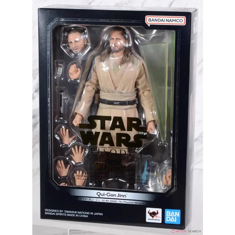 Bandai Original S.H.Figuarts Star Wars Anime Figure Qui-Gon Jinn Action Figure Toys for Boys Girls Kids Children Birthday Gifts
