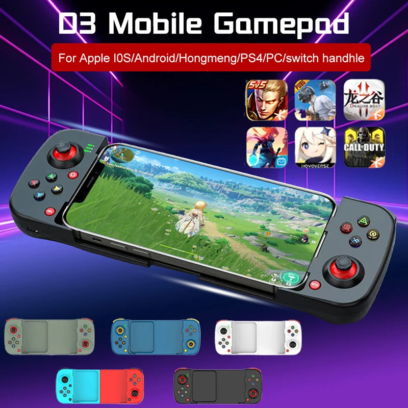D3 Wireless Bluetooth Gamepad Type-C Retractable Game Controller Joystick For PUBG Mobile Support IOS Android TV/PC Device PS4